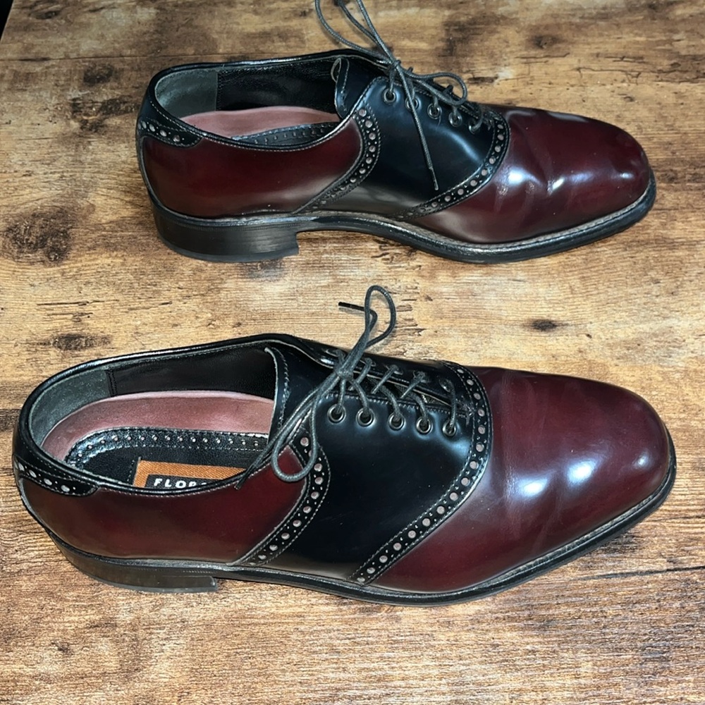 Men’s Florsheim Saddle Oxford Size 9D Burgundy/Black Pre Owned - Picture 3 of 6